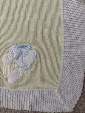 Vintage Baby Kisses Acrylic Woven Blanket Embroidered Bunny Rabbits